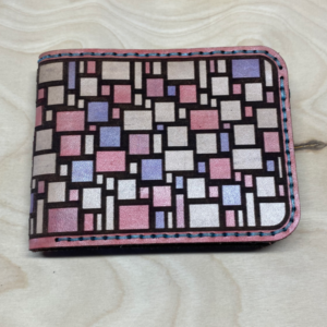 leather wallet with pink and purple reptile print custom made laser cut