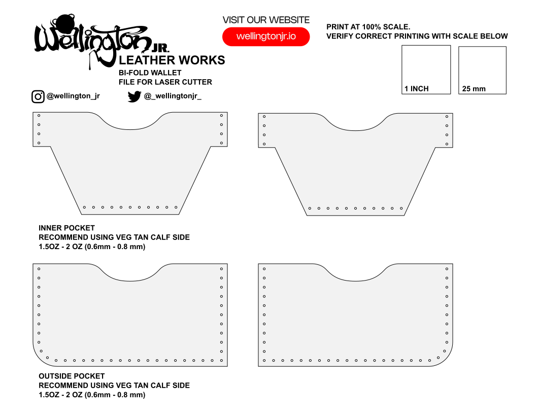 Leather wallet pattern for use with laser cutter